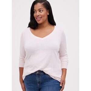 Torrid Plus Size 6X Girlfriend V-Neck Long Sleeve Tee Top Pink Cotton Blend